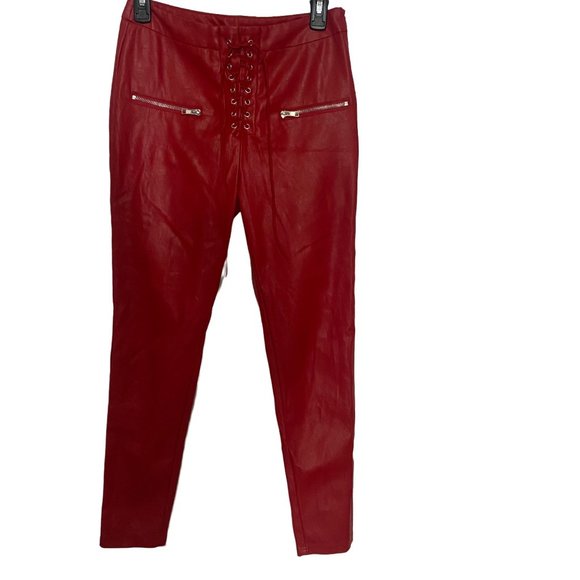 emory park Pants - Emory Park fashion red faux leather leggings size M casual style cute